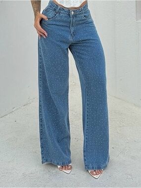 NWT Brazilian Wide Leg Jeans with Rhinestones
